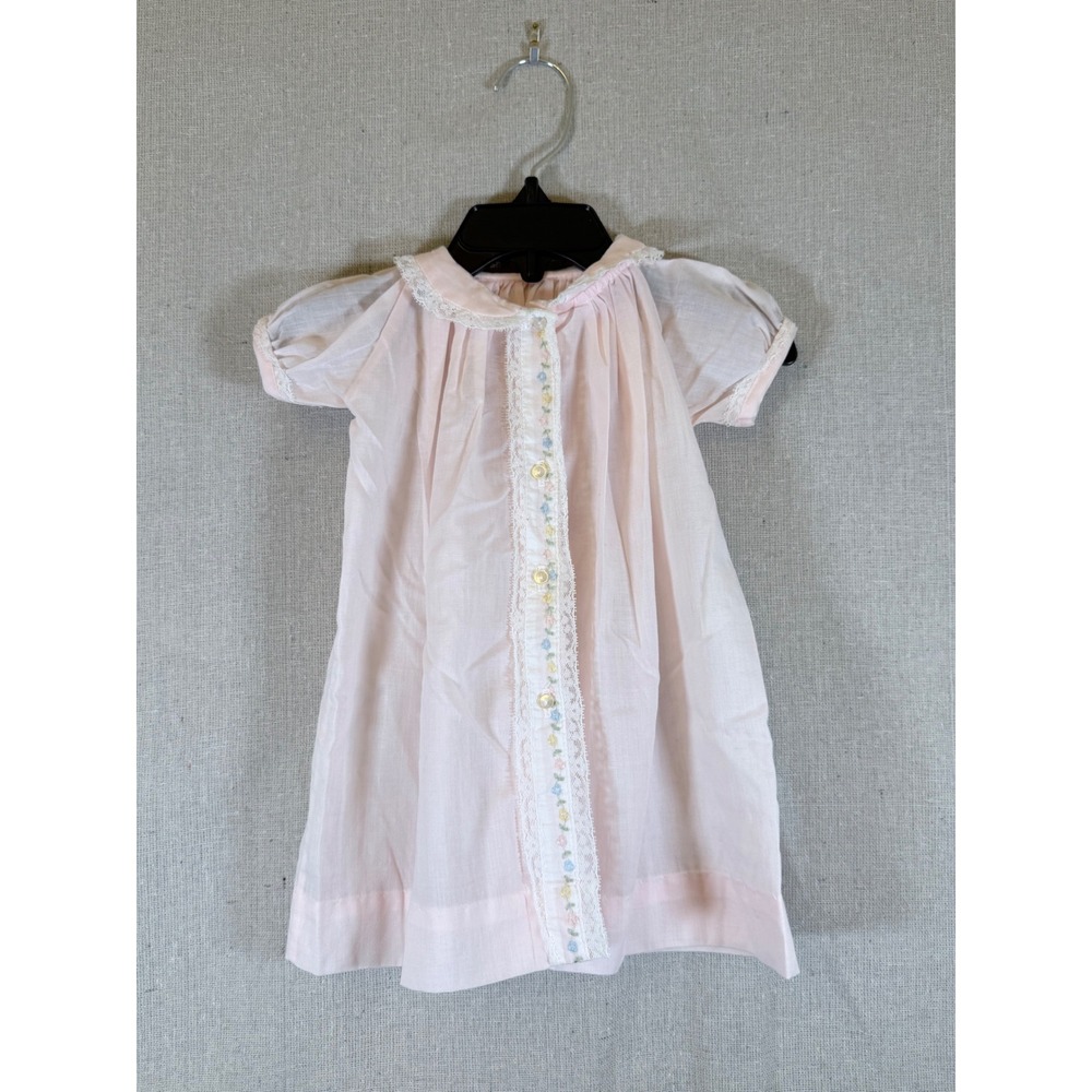 Vintage Something Pretty Pink Lace Floral Embroidered Infant Dress 3 Months USA